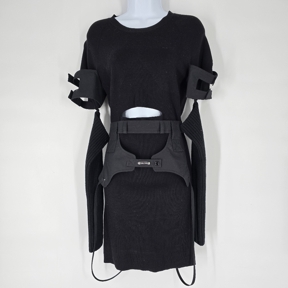 Private Policy Black Ribbed Knit Cutout Dress with Belt Size S NEW